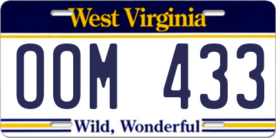 WV license plate OOM433