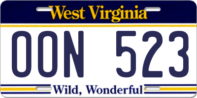 WV license plate OON523