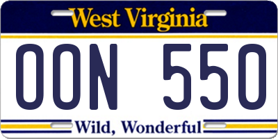 WV license plate OON550