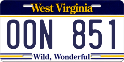WV license plate OON851