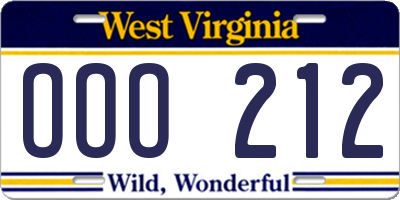 WV license plate OOO212