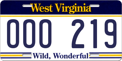 WV license plate OOO219