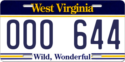 WV license plate OOO644