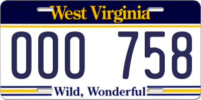 WV license plate OOO758