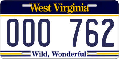 WV license plate OOO762