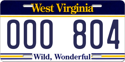 WV license plate OOO804