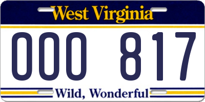 WV license plate OOO817