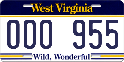 WV license plate OOO955