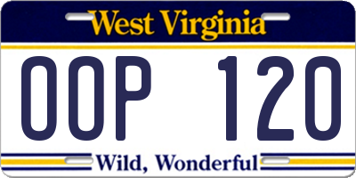 WV license plate OOP120