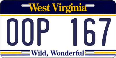 WV license plate OOP167