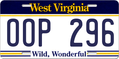 WV license plate OOP296