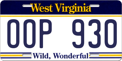 WV license plate OOP930