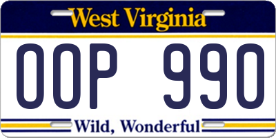 WV license plate OOP990