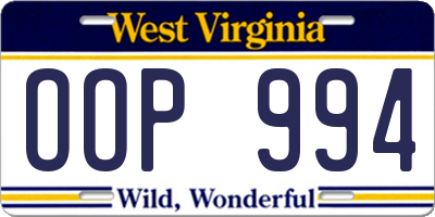 WV license plate OOP994