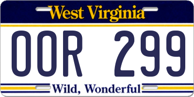 WV license plate OOR299
