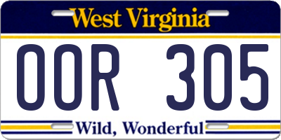 WV license plate OOR305