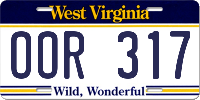 WV license plate OOR317