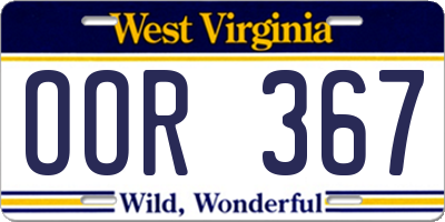 WV license plate OOR367