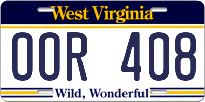WV license plate OOR408