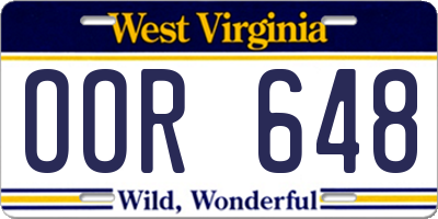 WV license plate OOR648