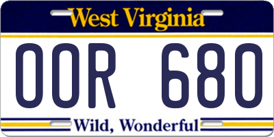 WV license plate OOR680