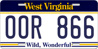 WV license plate OOR866
