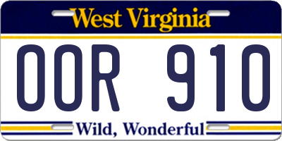 WV license plate OOR910