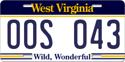 WV license plate OOS043