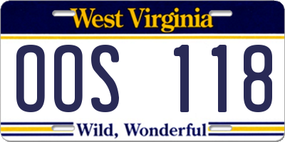 WV license plate OOS118