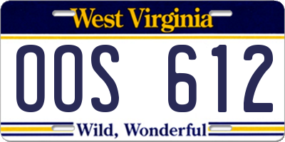 WV license plate OOS612