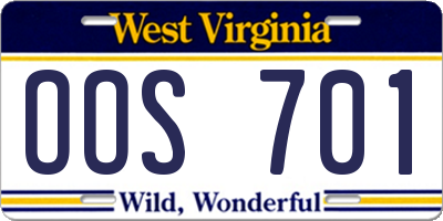 WV license plate OOS701