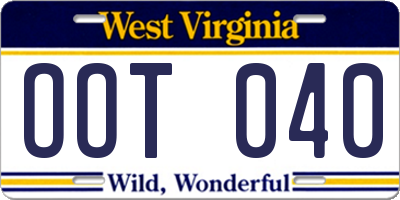 WV license plate OOT040