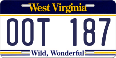 WV license plate OOT187