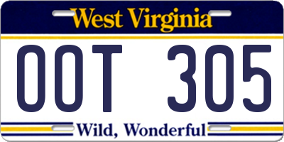 WV license plate OOT305