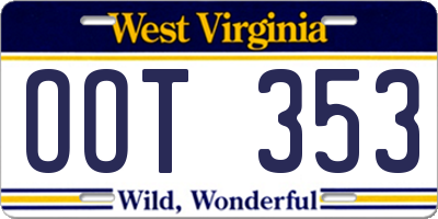 WV license plate OOT353