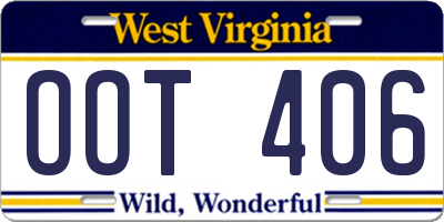 WV license plate OOT406