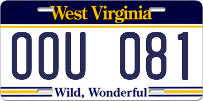 WV license plate OOU081