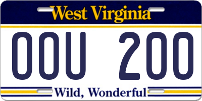 WV license plate OOU200