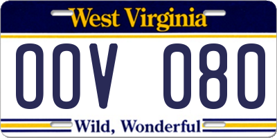 WV license plate OOV080