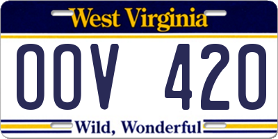 WV license plate OOV420