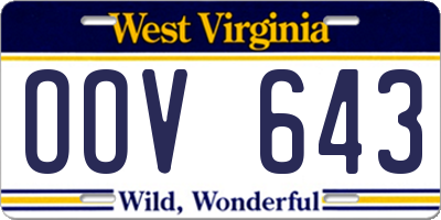 WV license plate OOV643