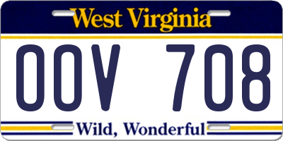 WV license plate OOV708