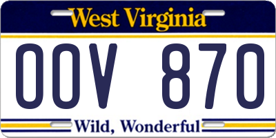 WV license plate OOV870