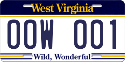 WV license plate OOW001