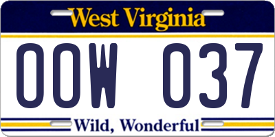 WV license plate OOW037