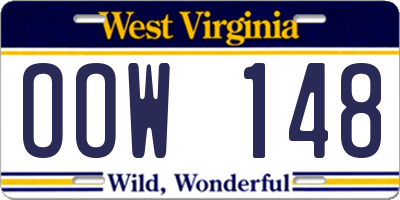 WV license plate OOW148