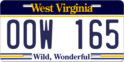 WV license plate OOW165