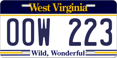 WV license plate OOW223
