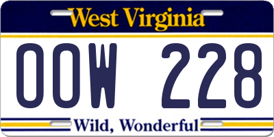 WV license plate OOW228
