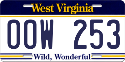 WV license plate OOW253